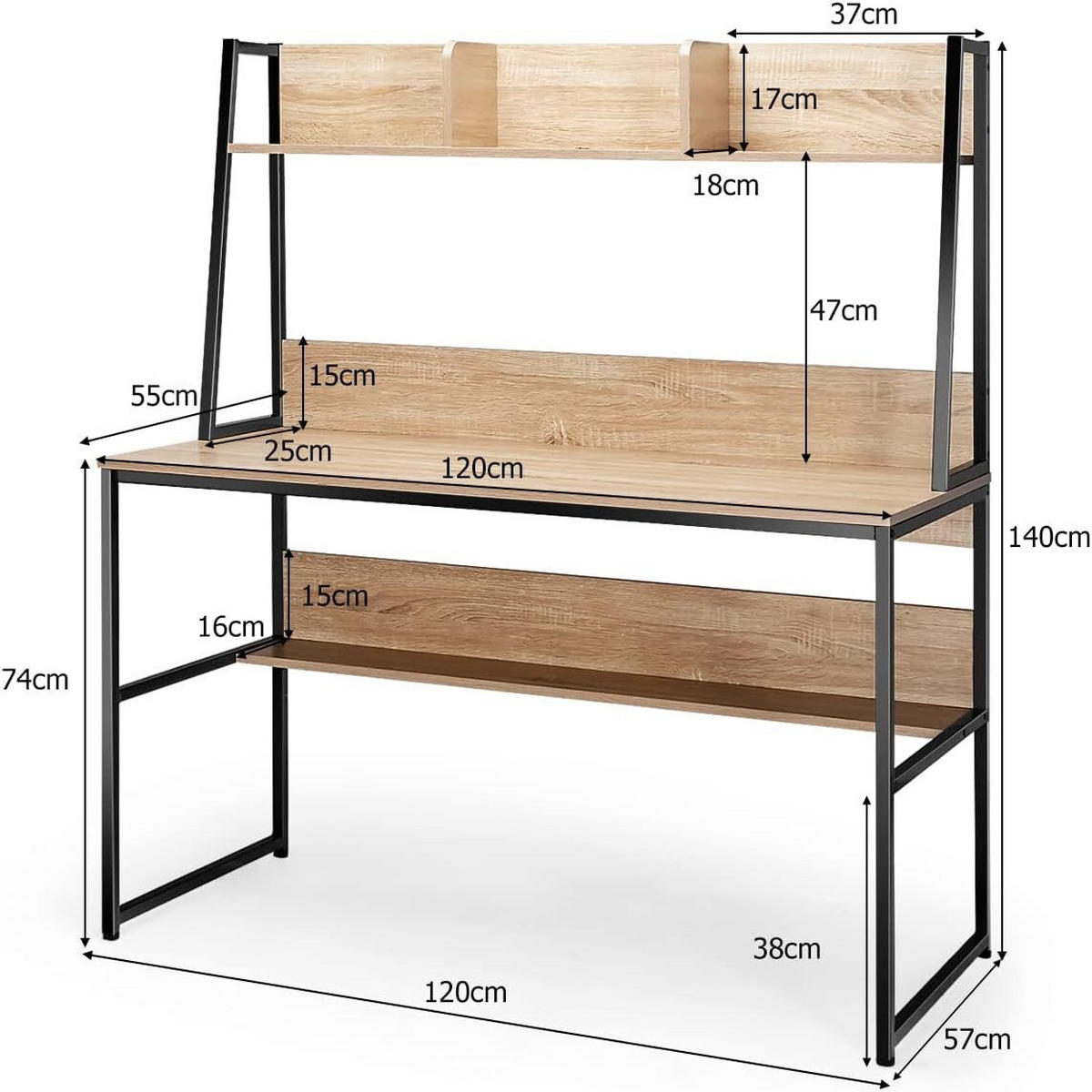 SKRIVBORD 140 cm naturlig - Naturfärgad, Trä (57/120/140cm) - COSTWAY