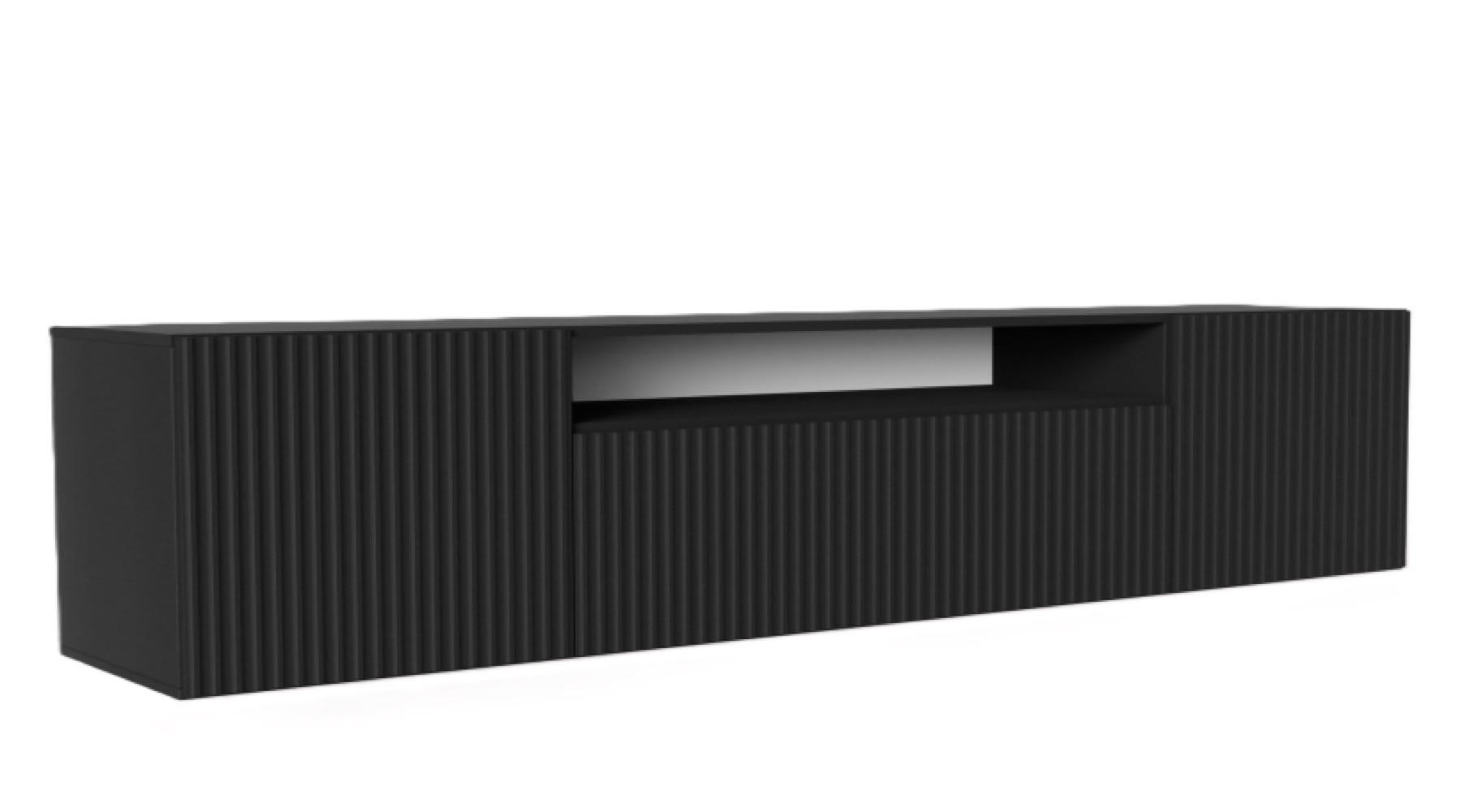 TV-SCHRANK Schwarz NOELI Hängend Mit Gerillten Fronten - Schwarz, Holzwerkstoff (200/40/41cm) - Sepro Meble