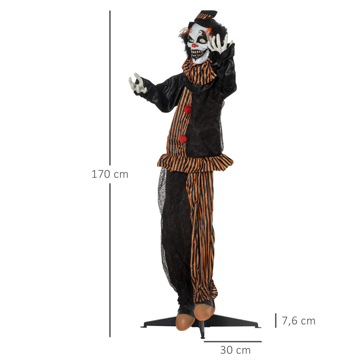 HALLOWEEN HORROR-CLOWN, Mehrfarbig, Polyester, PVC, Kunststoff, PE-Schaumstoff - Multicolor, Kunststoff (20/170/120cm) - Outsunny