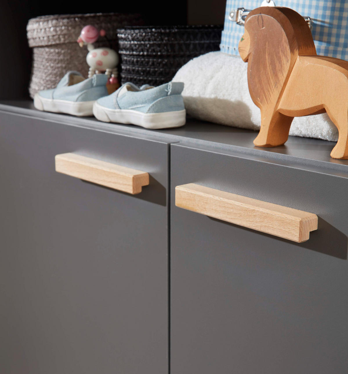 WICKELKOMMODE grau matt mit Buche massiv, Wickeltisch 96 x 105 cm - Eichefarben/Buchefarben, Holz/Holzwerkstoff (78/105/96cm) - Top.Furn