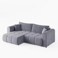 ECKSOFA RIVA Links Grau Velours-Stoff Premium L-Form Couch mit Schlaffunktion & Bettkasten - Schwarz/Grau, Holz (255/160cm) - Barchello