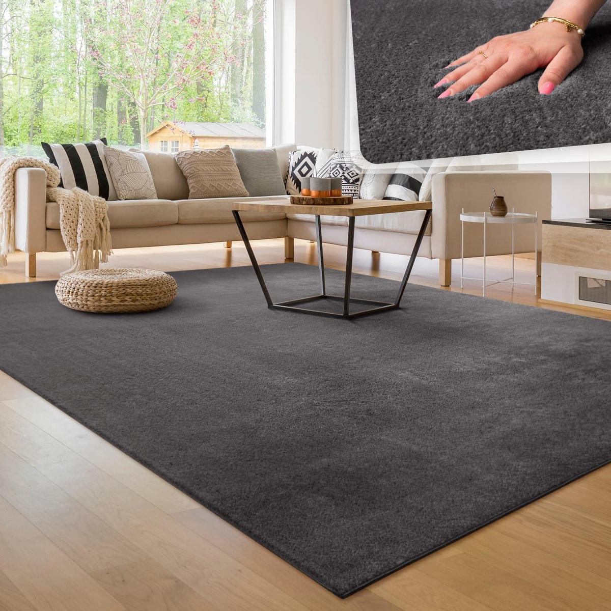 KURZFLORTEPPICH 100/200 CADIZ 630 - Anthrazit, Kunststoff (100/200cm) - Paco Home