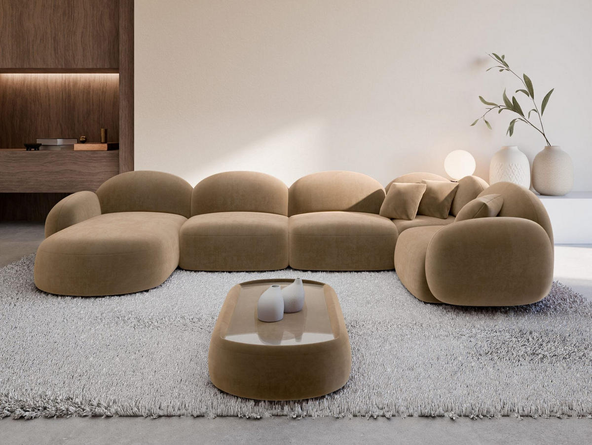 WOHNLANDSCHAFT Mirello U-Form Braun Samtstoff - Braun, Kunststoff (333/77/193cm)