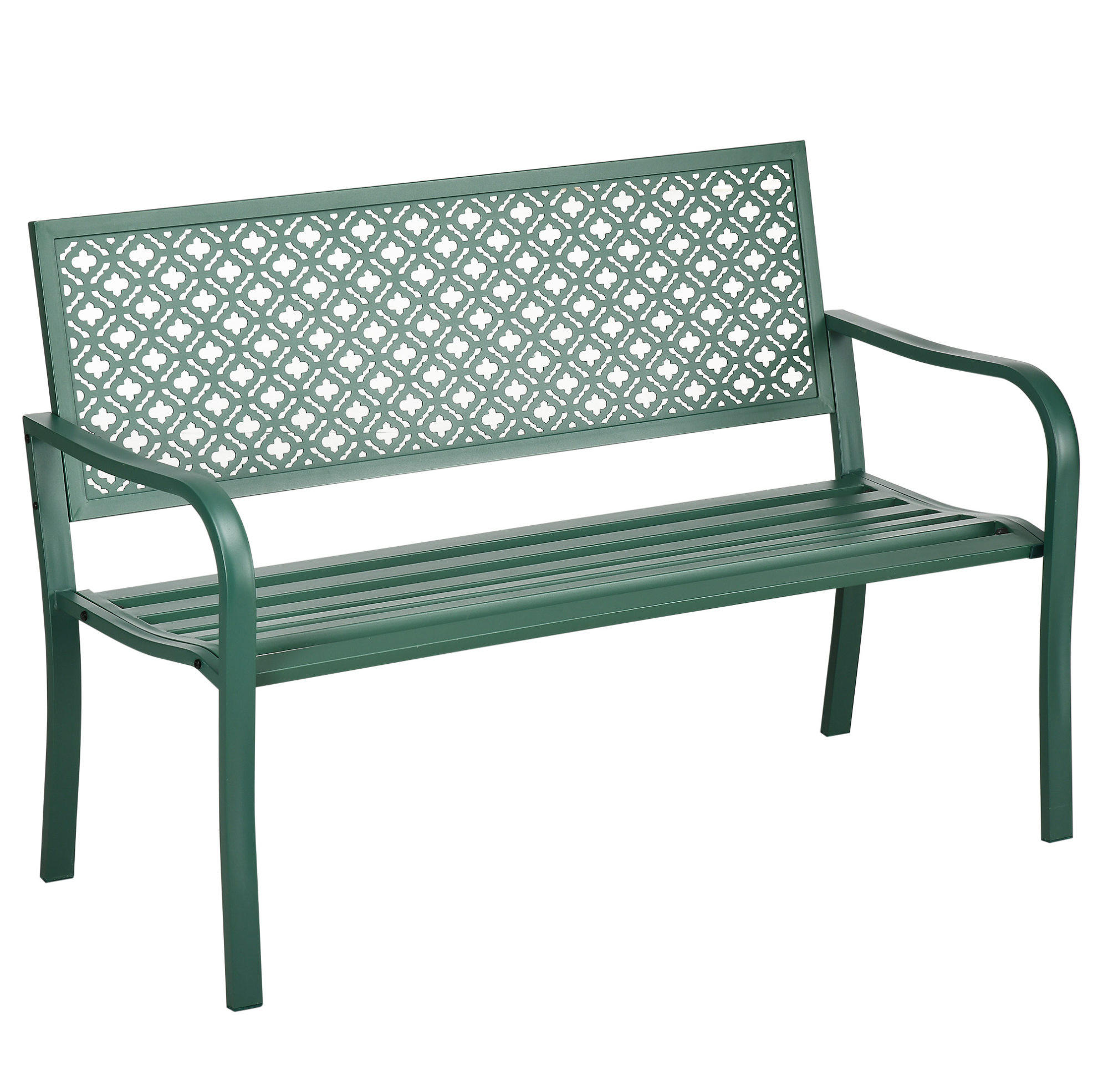 ZÁHRADNÁ lavica 127/63/83 cm tmavozelená z ocele s operadlom a podrúčkami pre 2 osoby - tmavozelená, kov (63/83/127cm) - OKWISH