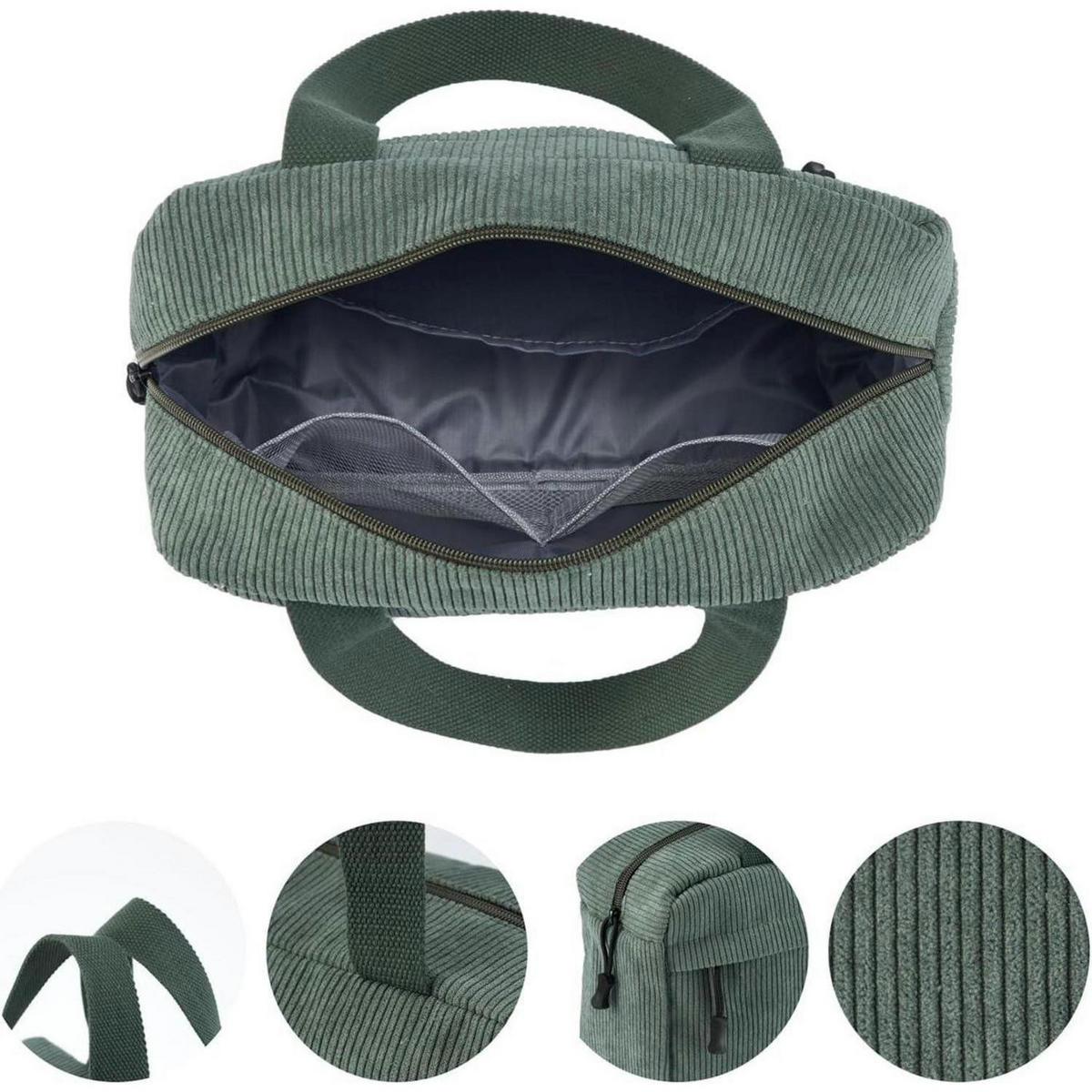 KULTURTASCHE Damen Cord Grün 30 cm - Olivgrün, Textil (18/2/26cm)