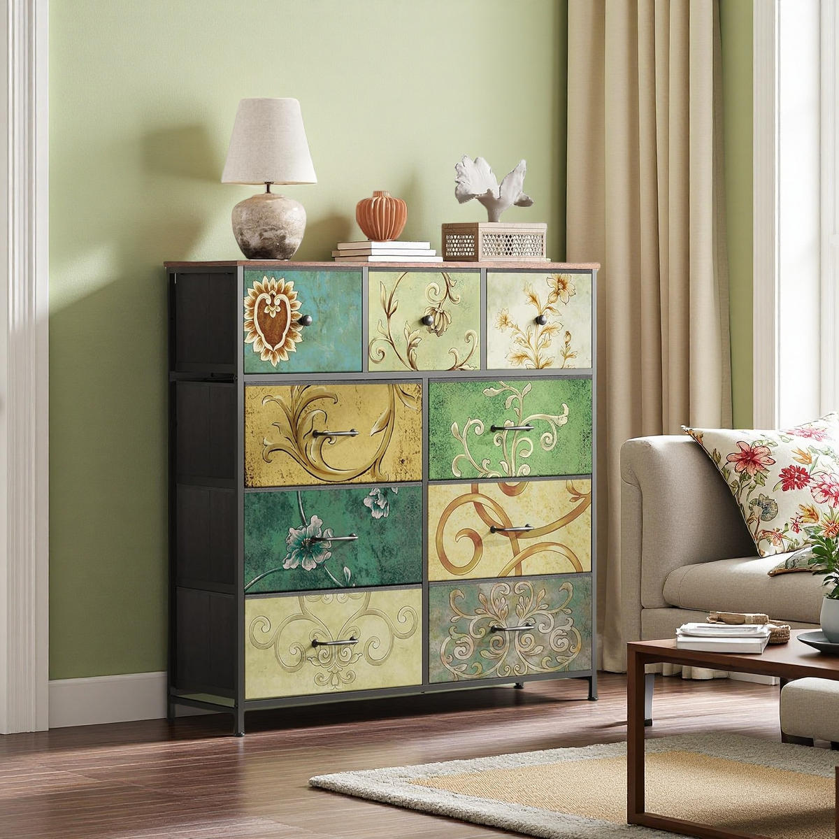 KOMMODE 9 Schubladen Metallrahmen Holzplatte Industriestil multicolor - Multicolor, Holz (30/100/100cm) - Fortuna Lai
