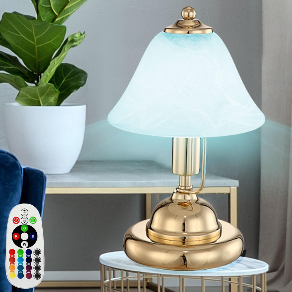 LED TISCHLEUCHTE Messing ANTIK - Messingfarben, Glas (17/17/27cm) - Globo Lighting