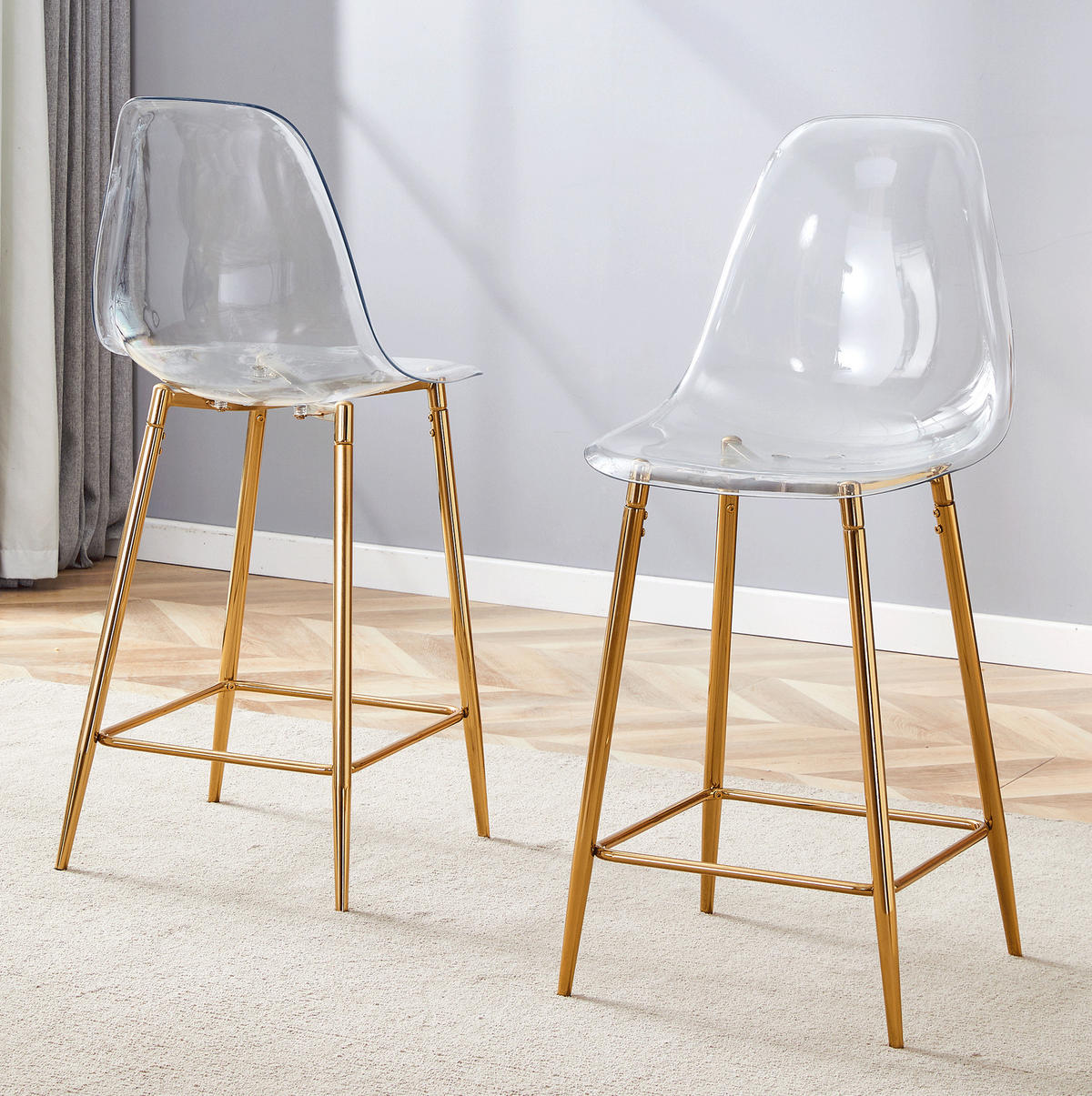BARHOCKER 2er-Set Transparent Metallgestell Gold - Goldfarben, Metall (45/102/51cm) - Meubliv