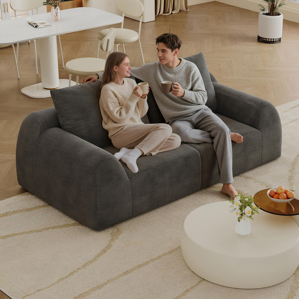 2-SITZER-SOFA 190 cm Schaumstoff-Kompression ohne Montage, DE-42815, Dunkelgrau - Dunkelgrau, Textil (190/85/95cm) - ComfortXL