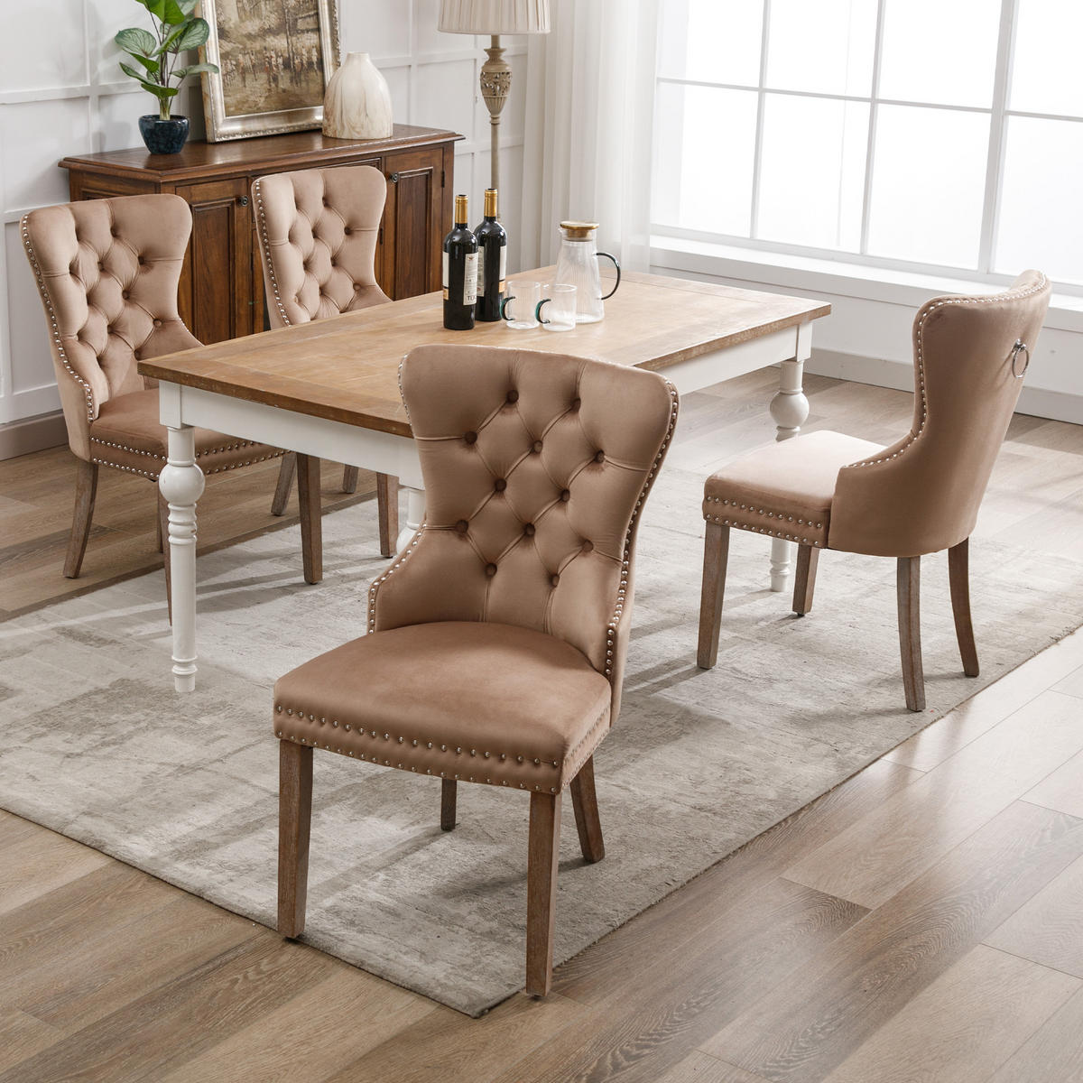 STUHL-SET DE-35903 4 Stück mit Türklopfer-Design Braun - Hellbraun, Holzwerkstoff (46.5/95/53cm) - ComfortXL