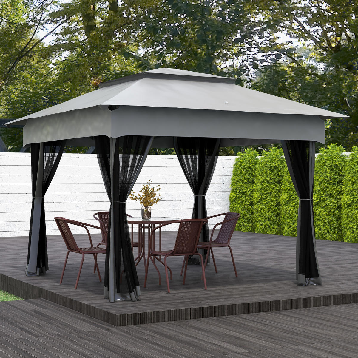 FALTPAVILLON, 3,3x3,3m, 4 UV-beständige Netzseitenwände, Tragetasche, Hellgrau - Multicolor, Metall (325/270/325cm) - FORIOUS