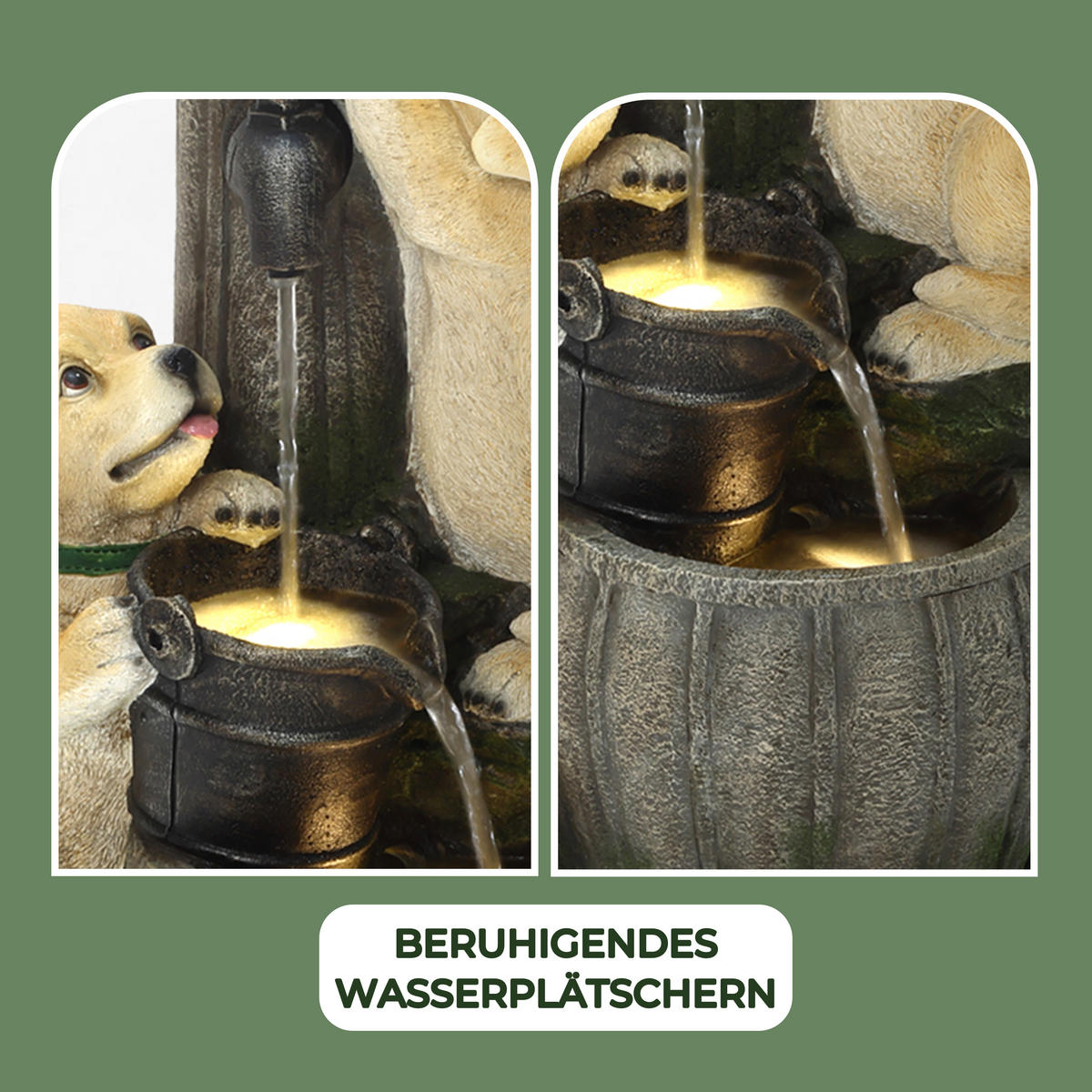 POLYRESIN-GARTENBRUNNEN,2 Hündchen+Vogelhaus,90x38x34cm,Garten/Balkon/Terrasse - Grau, Kunststoff (34/38/90cm)