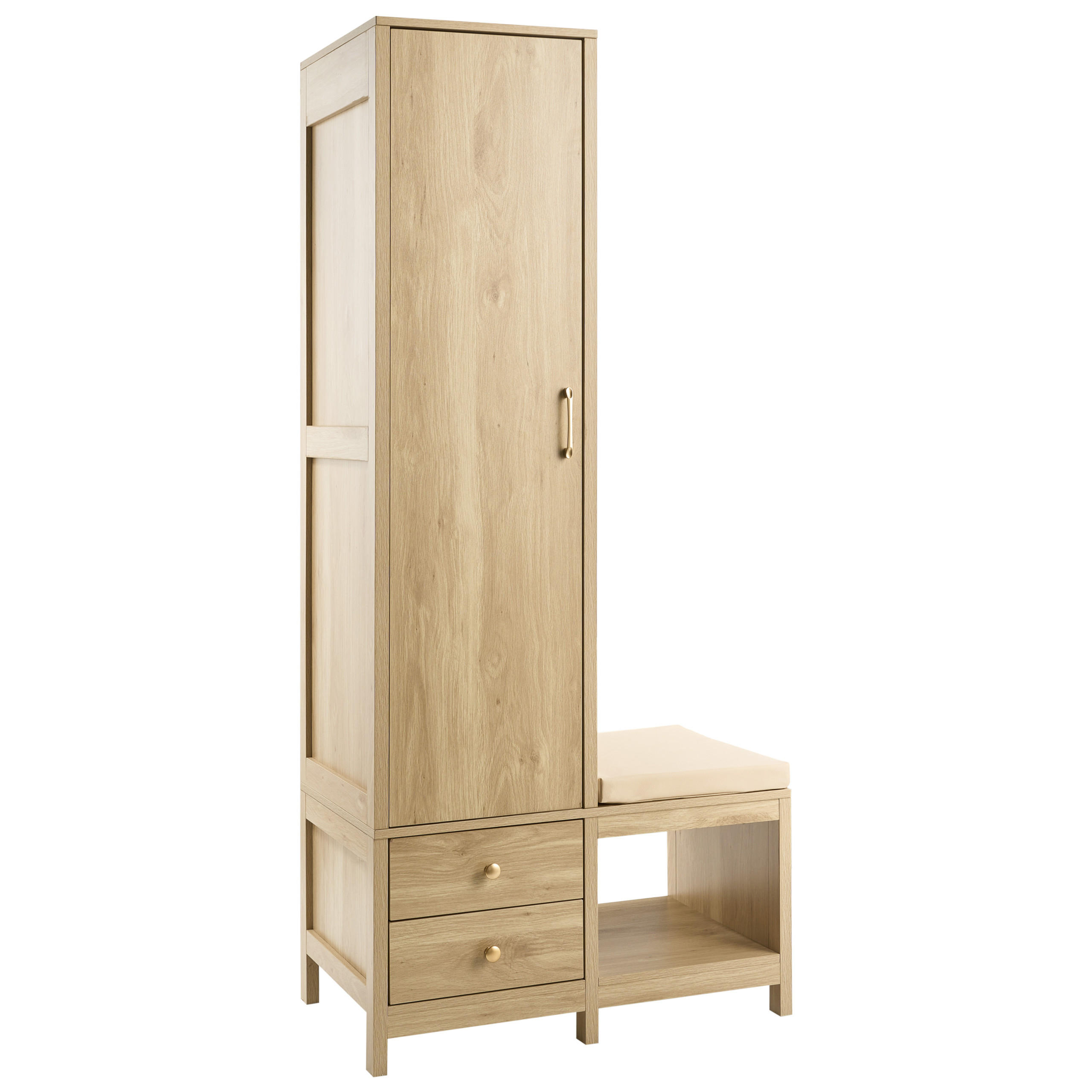 FLURSCHRANK mit Sitzbank Hellbraun Grafton - Hellbraun/Beige, Holzwerkstoff (80/180/45cm) - Beliani