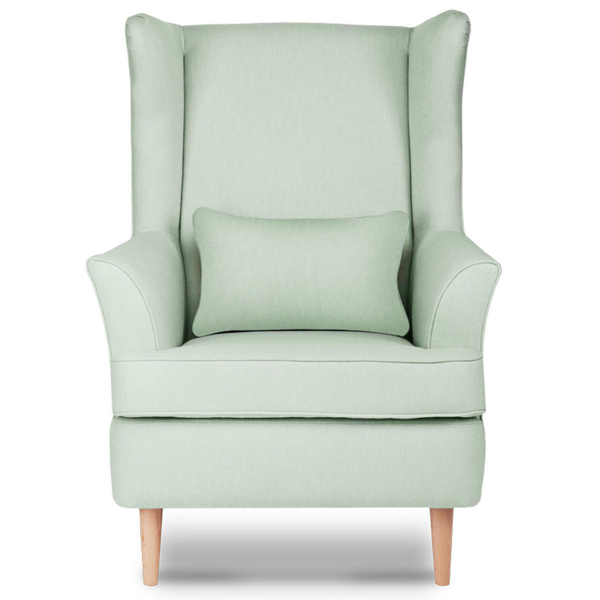 OHRENSESSEL STRALIS mit Hocker und inklusive dekorativem Kissen, mintfarben - Grün, Textil (82/108/80cm) - KONSIMO®
