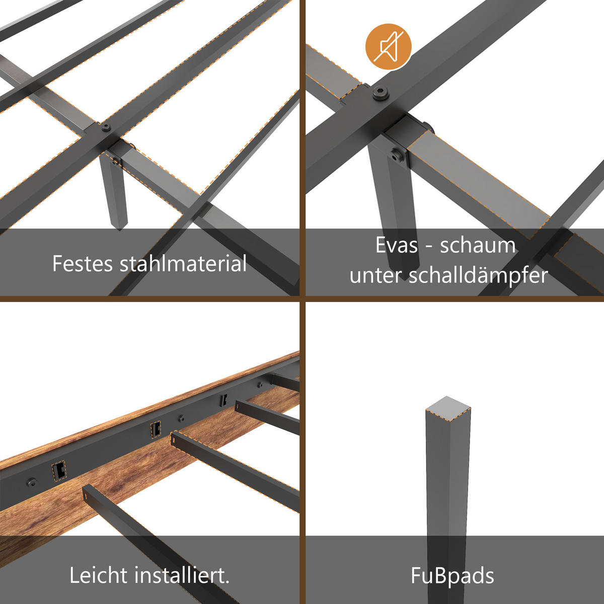 METALLBETT 140/200 cm in Braun mit Kopfteil - Braun, Holzwerkstoff/Metall (140/200cm) - WISHDOR