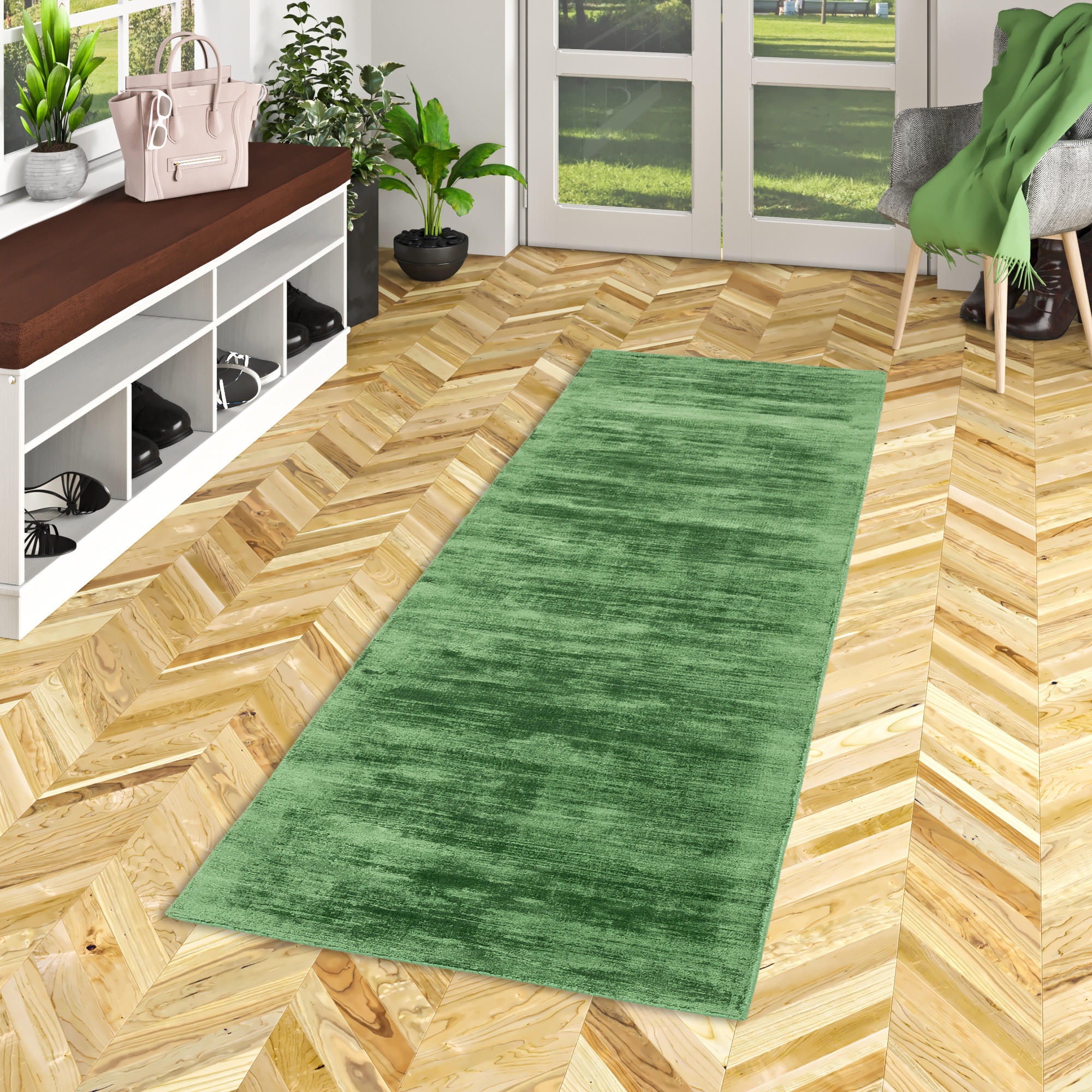 LUXUS DESIGNER TEPPICH LÄUFER ROMA - Grün, Textil (90/160cm) - Pergamon