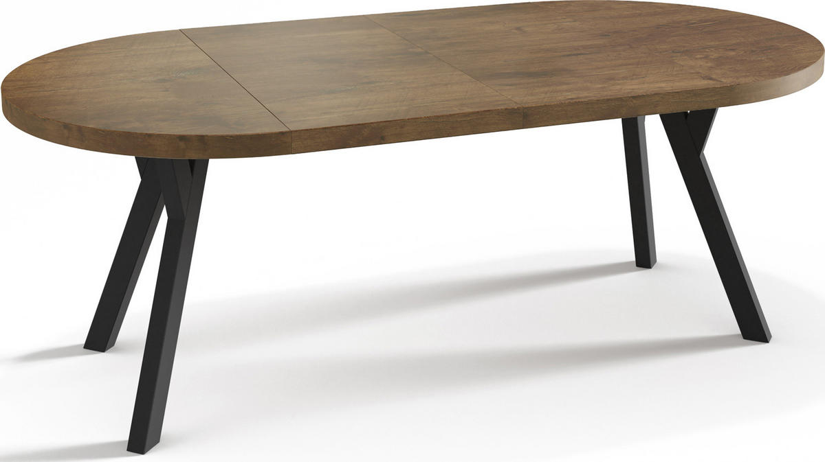 ESSTISCH Twixy runder ausziehbarer, Lefkas Eiche 90-170/90/76 cm - Alteiche/Schwarz, Holz/Holzwerkstoff (90/90/76cm) - WFL GROUP