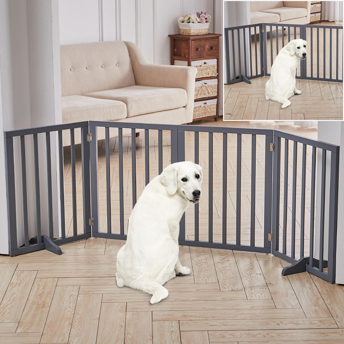 HAUSTIERGITTER aus MDF in Grau faltbar Z-förmig freistehend für Türdurchgang & Treppenschutz 139x60,5 cm - Grau, Holzwerkstoff (60.5/60.5/139cm) - Livingandhome