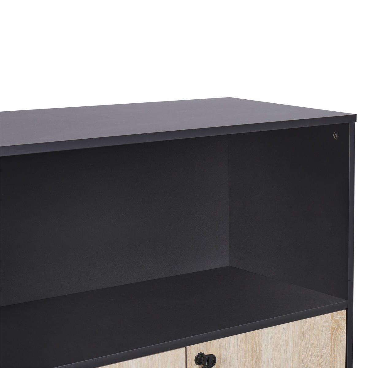 AKTENSCHRANK heller Holzfarbton/schwarz 117 cm 2 Türen offenes Ablagefach Zehna - Hellbraun/Schwarz, Holzwerkstoff (80/117/40cm) - Beliani