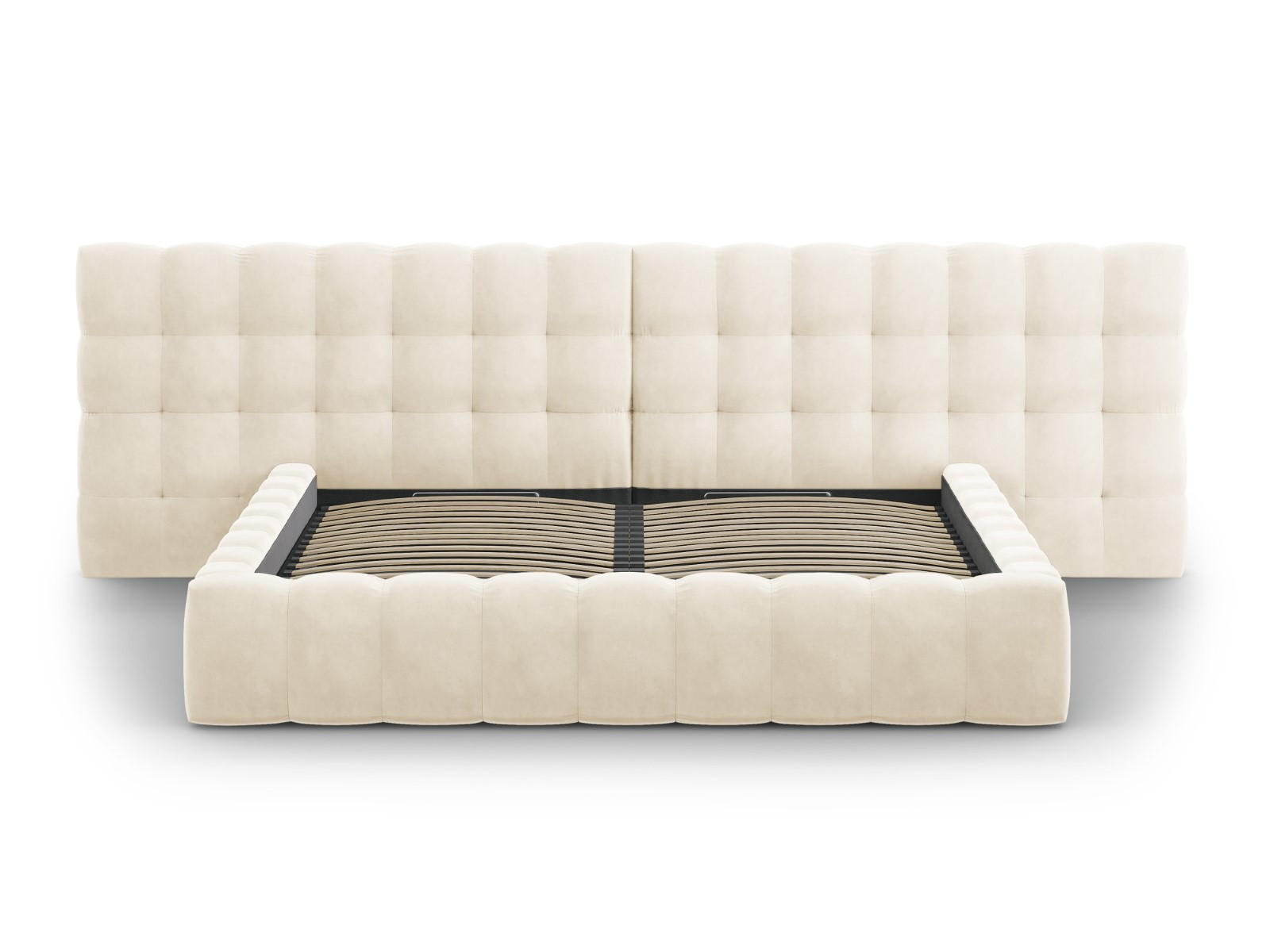 BETT mit Bettkasten und Doppelkopfteil Mamaia aus Samt leichtes beige 200x200cm - Beige, Textil (200/200cm) - Micadoni
