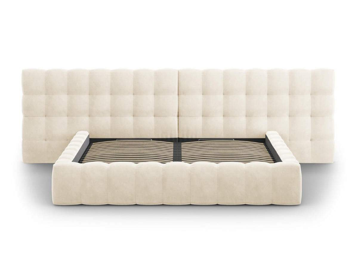 BETT mit Bettkasten und Doppelkopfteil Mamaia aus Samt leichtes beige 200x200cm - Beige, Textil (200/200cm) - Micadoni