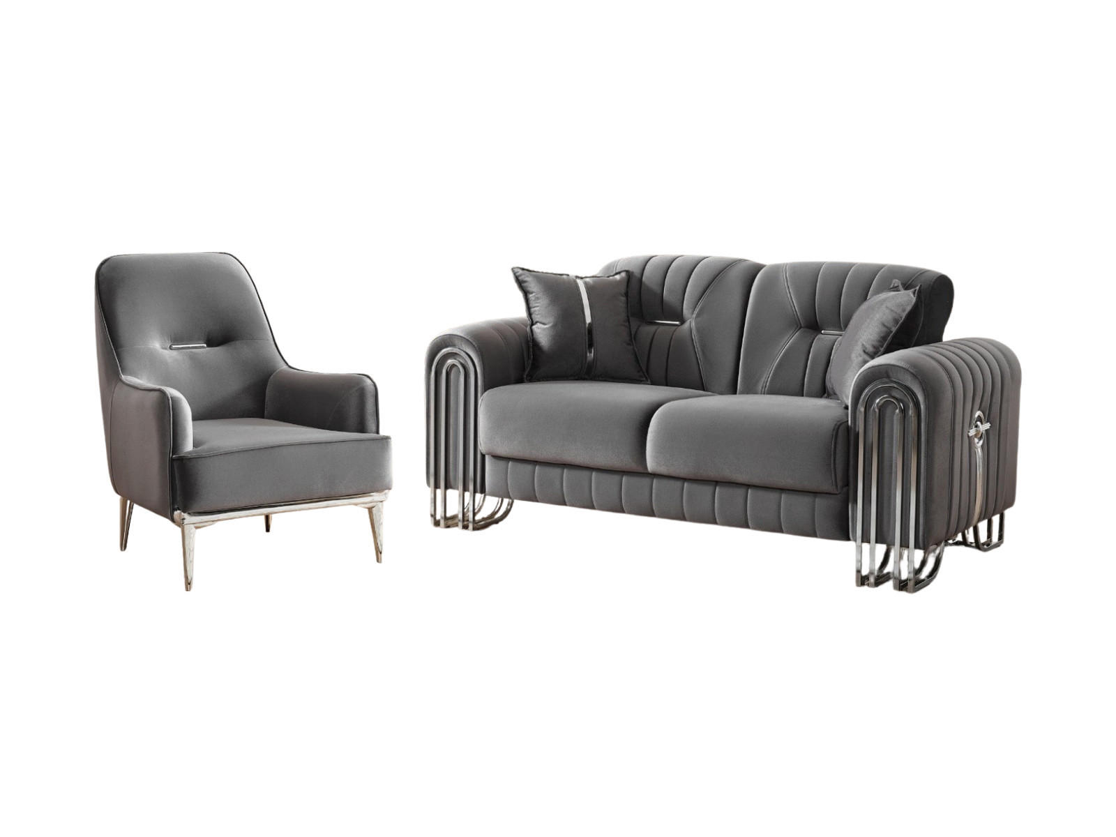 SITZGARNITUR Bogota, Grau Stellvariante 2+1 - Grau, Holzwerkstoff/Metall (175/87/98cm)