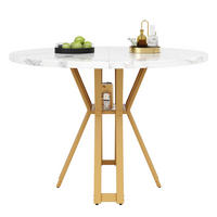 ESSTISCH 100x100x76 cm in Weiß und Gold aus MDF mit Marmoroptik auf goldfarbenen Metallbeinen - Goldfarben, Holzwerkstoff (100/100/76cm) - Modfu