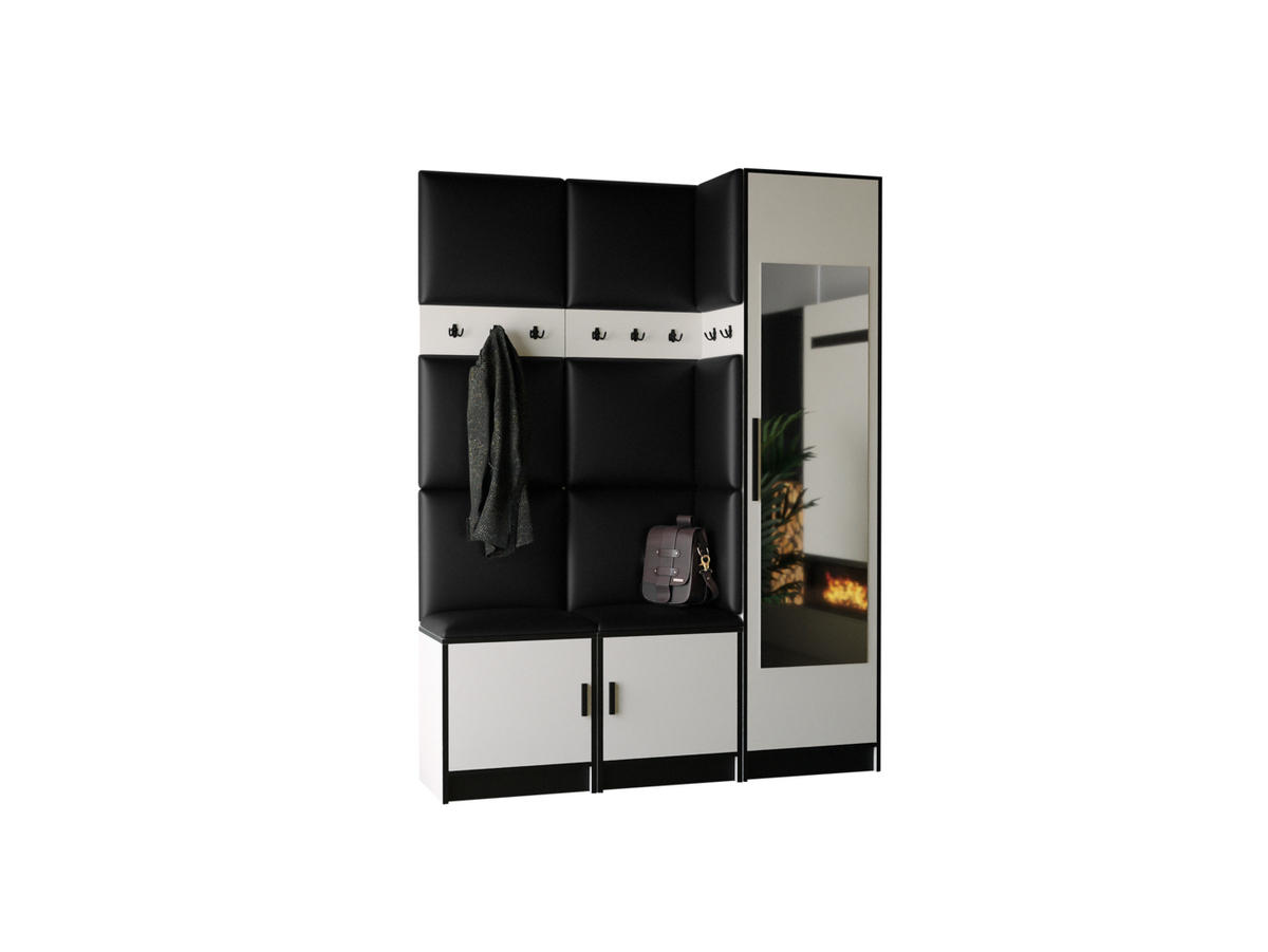 GARDEROBE ROJ 20 - 159,6x205x39cm Weiß + Stoff Schwarz - Schwarz/Weiß, Holzwerkstoff (159.6/205/39cm) - Kier Furniture