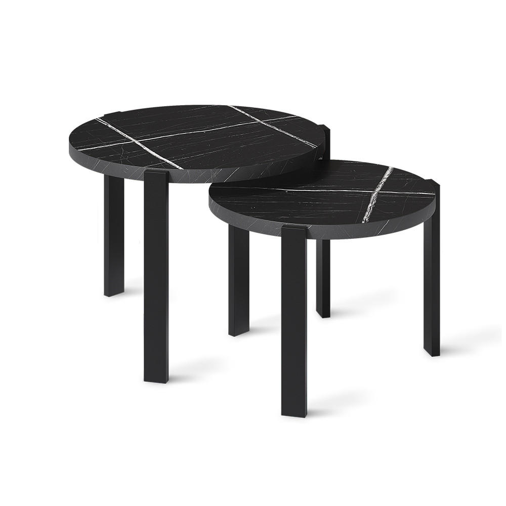 SET MASUTA DE CAFEA Norin, Marmură neagră/Negru, 60 x 60 cm - negru cu luciu intens/negru, compozit lemnos (60/60/45cm) - Vicco