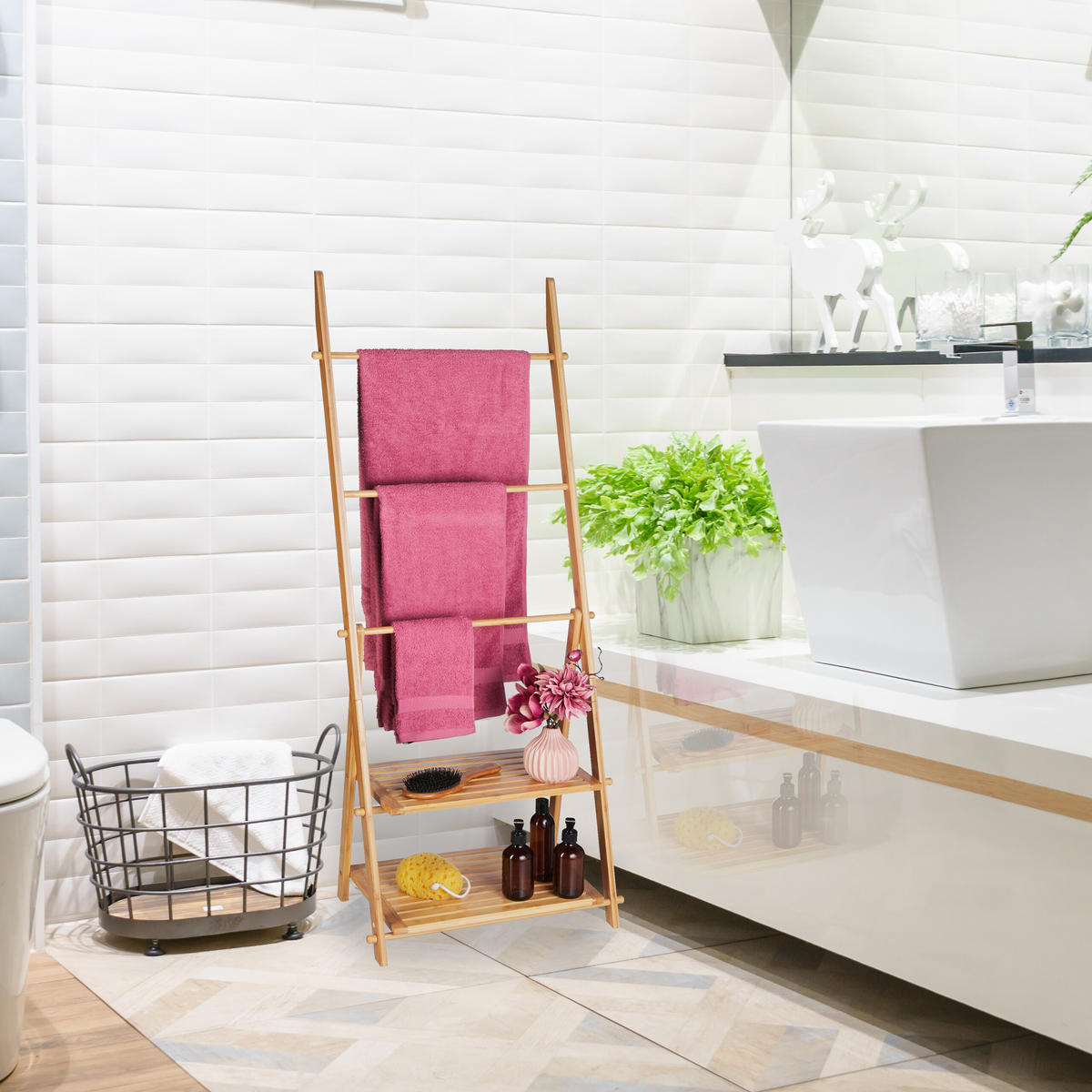 UTERÁKOVÁ polica - svetlohnedá, drevo (53/134/31.5cm) - Relaxdays