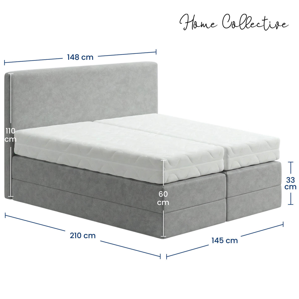 BOXSPRINGBETT mit Bonnell Matratze, mit Kopfteil, 140 x 200 cm, in Grau - Grau, Naturmaterialien (140/200cm) - Home Collective