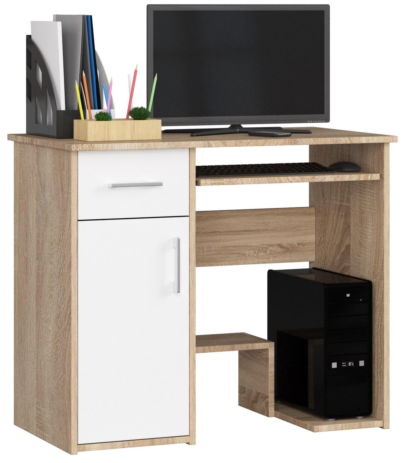 SCHREIBTISCH Sonoma Eiche, Weiß 90x50x74 cm - Silberfarben/Weiß, Holzwerkstoff/Kunststoff (50/90/74cm) - Akord