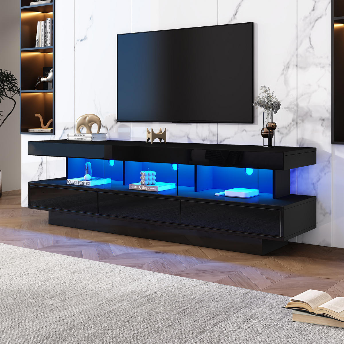 TV-LOWBOARD Glasfächer Schwarz 160/38/50.5 cm - Schwarz, Holz (160/50.5/38cm) - PANGIVO