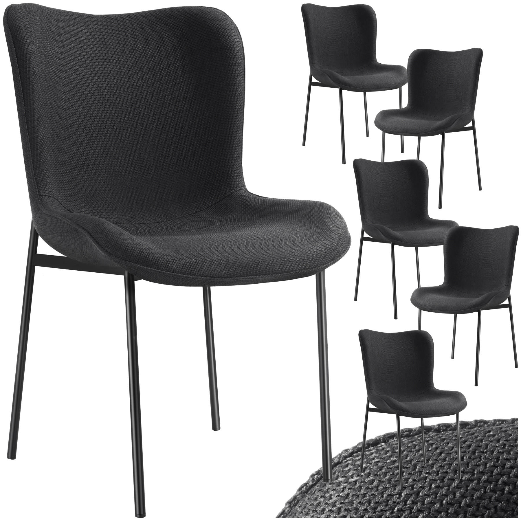 POLSTERSTUHL 6er Set Tessa 54 x 62 x 90 cm Webstoff schwarz/schwarz - Schwarz, Textil (54/90/62cm) - tectake