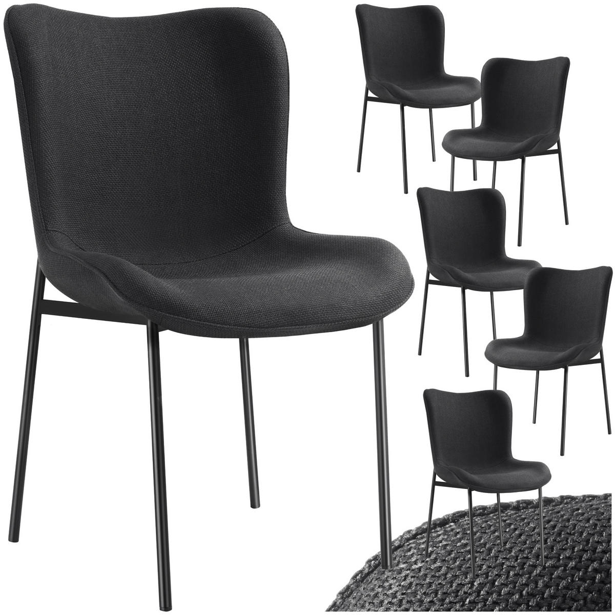 POLSTERSTUHL 6er Set Tessa 54 x 62 x 90 cm Webstoff schwarz/schwarz - Schwarz, Textil (54/90/62cm) - tectake