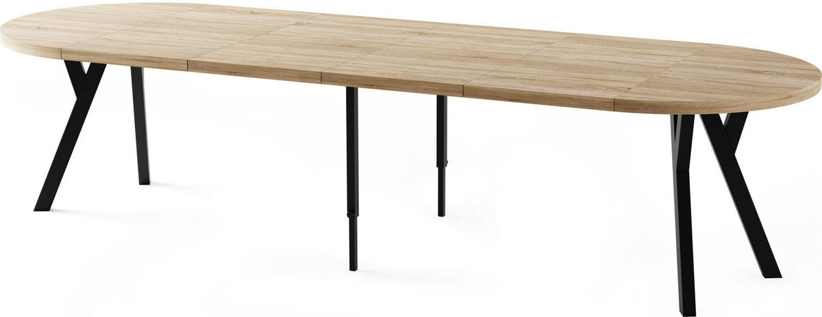 ESSTISCH Twixy XXL groß rund oval ausziehbar, Eiche Hell Braun 100-300/100/76 cm - Schwarz/Sonoma Eiche, Holz/Holzwerkstoff (100/100/76cm) - WFL GROUP