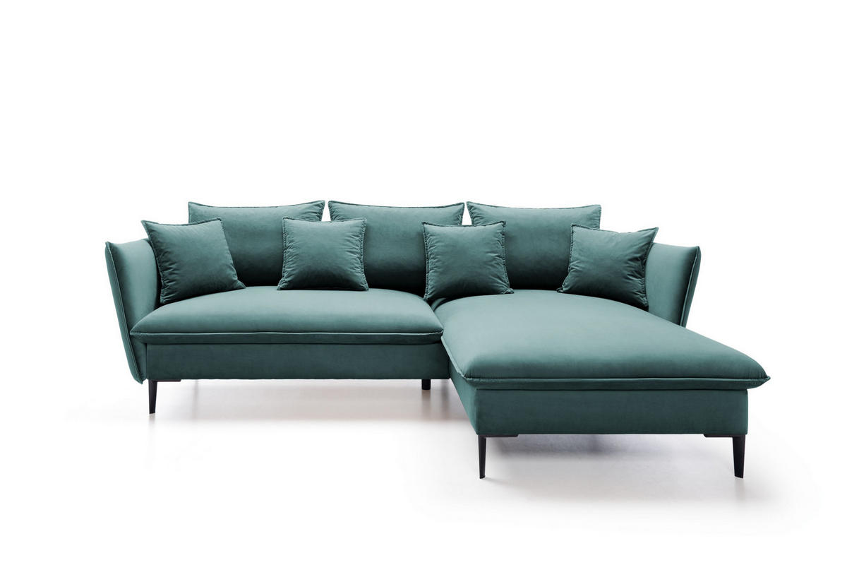 ECKSOFA SOLE Grün Plüsch-Stoff mit Schlaffunktion - Grün, Holz (258/167cm) - MASSENO