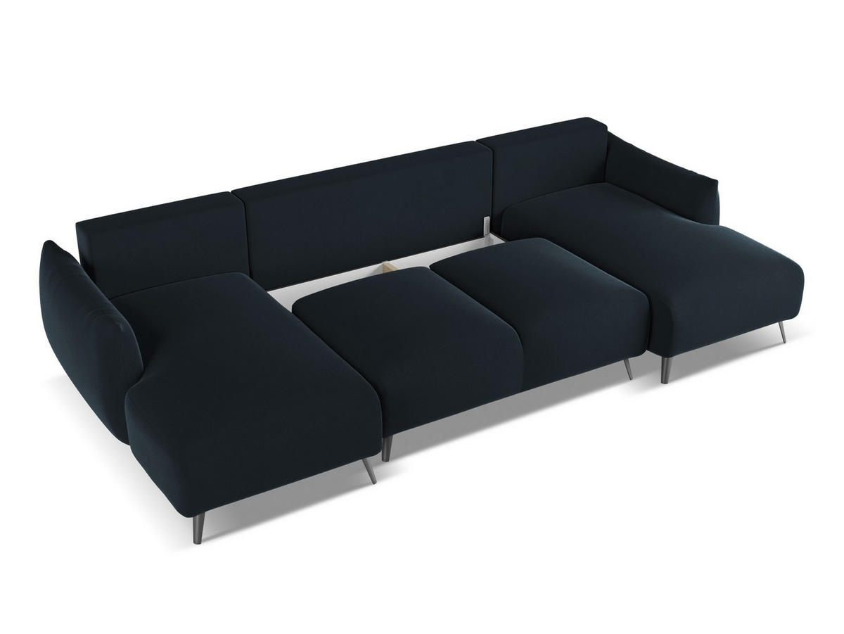 WOHNLANDSCHAFT Samt Stoff Blau - Blau/Schwarz, Textil/Metall (317/86/162cm) - Makamii