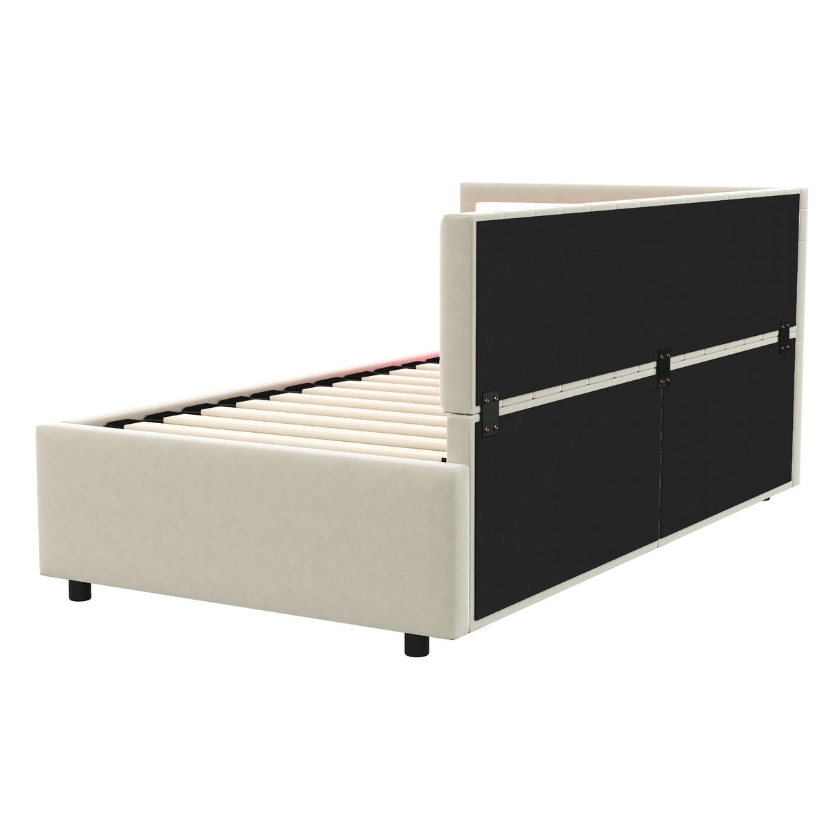 STAURRAUMBETT 90/200 cm DE-01966, in Beige, mit LED, Hydraulik und Streifendesign - Beige, Holzwerkstoff (90/200cm) - ComfortXL