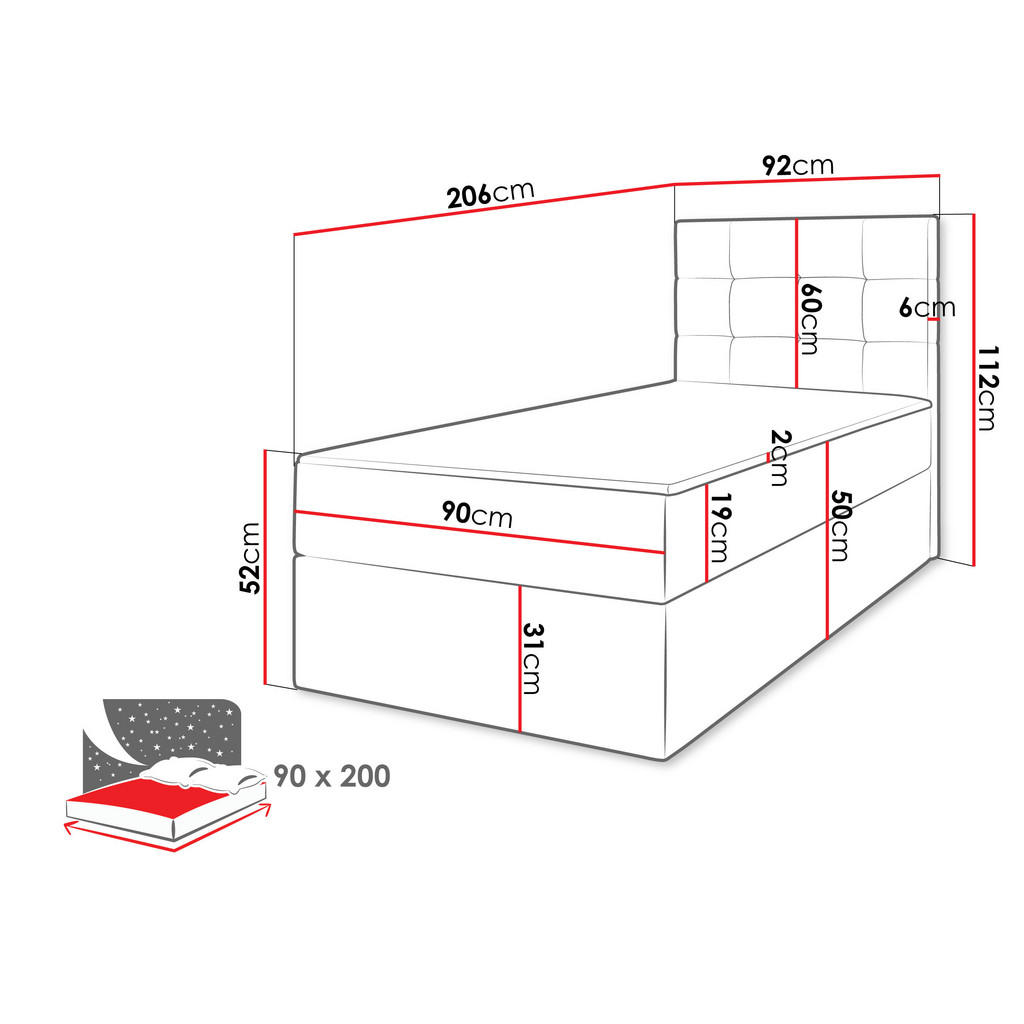 Thumbnail - Mirjan24 Boxbett, Grün, Textil, H3, Höhe ca. 19 cm, Rechteckig, 90x200 cm, Schlafzimmer, Betten, Boxspringbetten