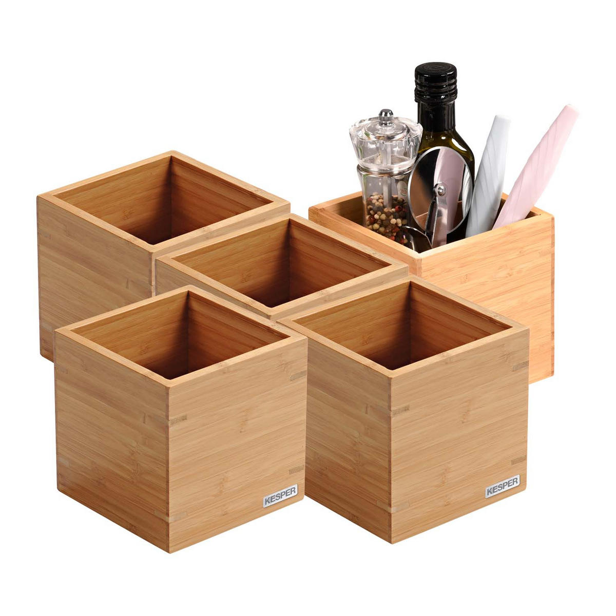 UTENSILIENBOX, 5 Stück, Bambus - 13 x 13 x 13cm - Naturfarben, Holz (13/13/13cm) - Kesper