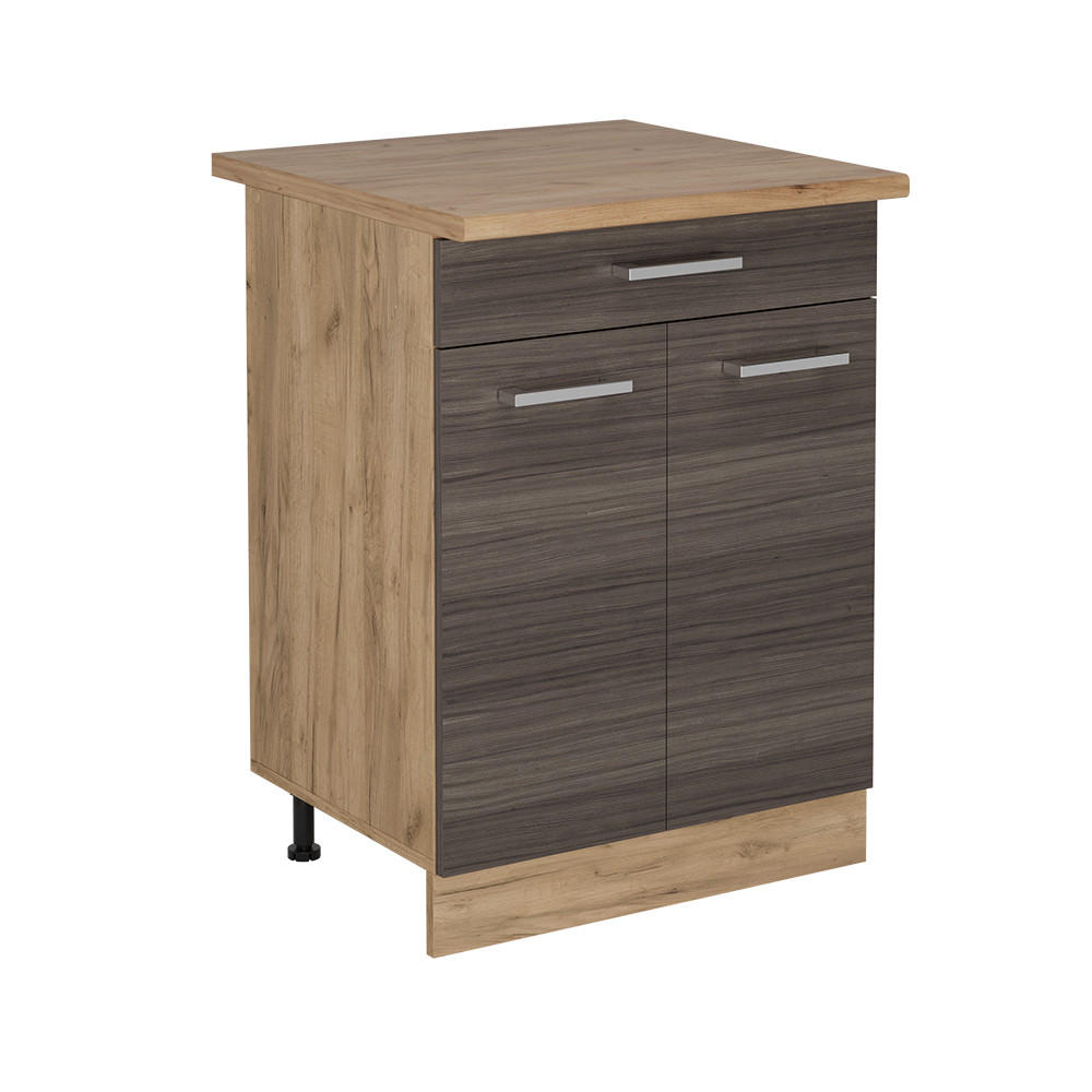 KÜCHENUNTERSCHRANK R-Line Edelgrau 60 cm mit Schublade, AP Eiche - Honigeiche/Eiche Wotan, Holzwerkstoff (60/81.6/60cm) - Vicco