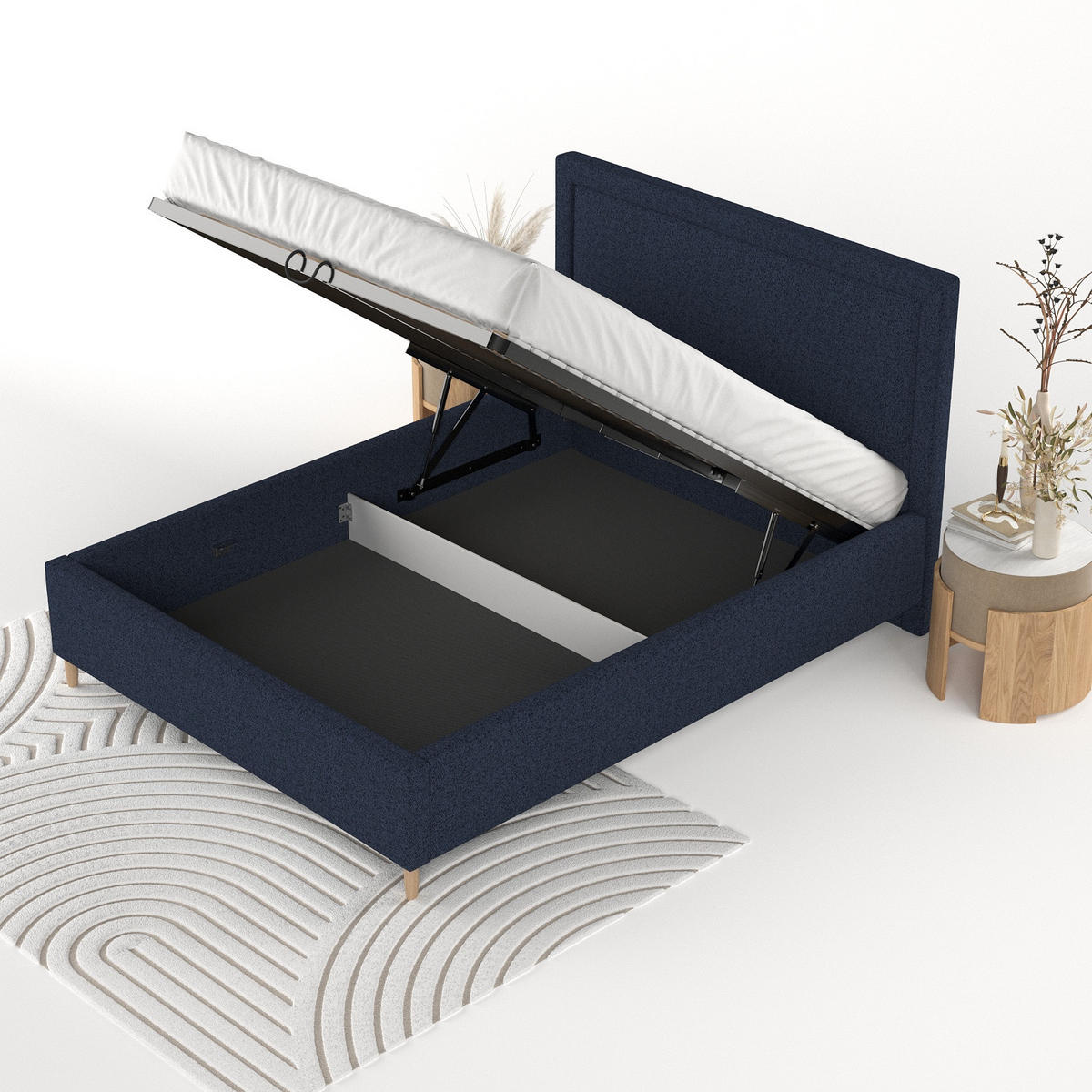 POLSTERBETT Vega 180/200 cm Marineblau im Riva Stoff - Naturfarben/Dunkelblau, Holz/Holzwerkstoff (180/200cm) - AltaBeds