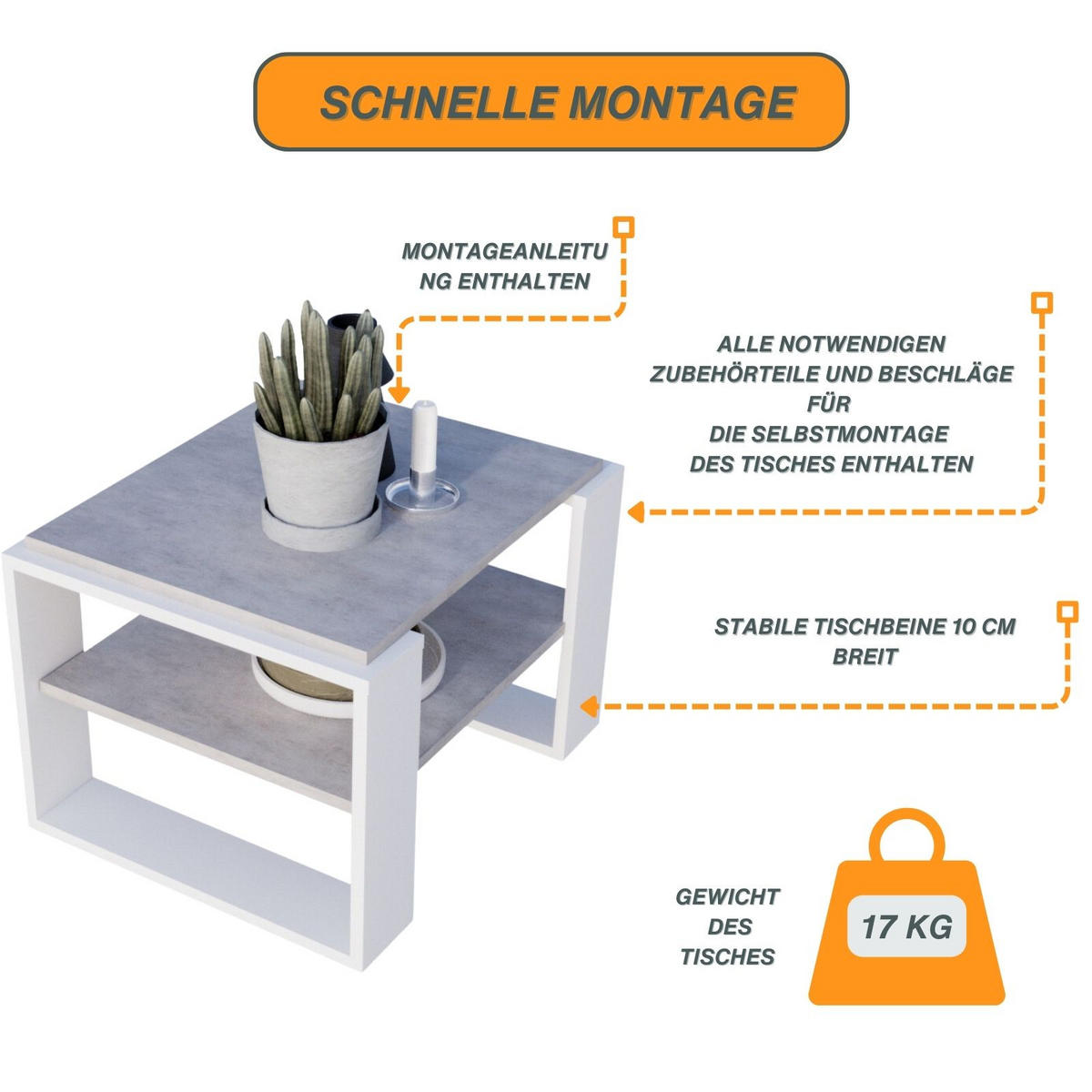 COUCHTISCH Kaja63 63/42/53,8 - Weiß/Grau, Holzwerkstoff (54/63/42cm) - RAUMHIRSCH FURNITURE