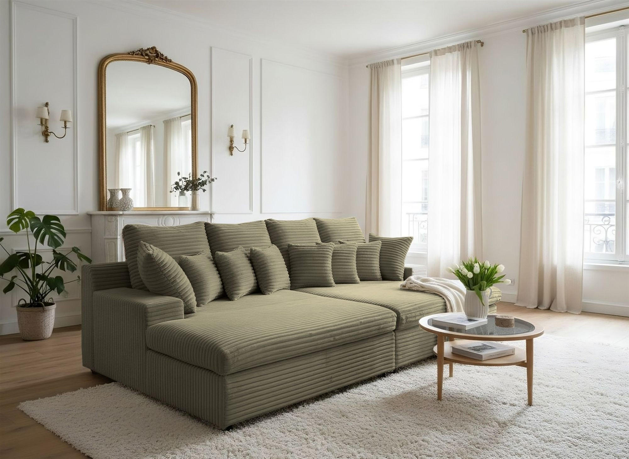 SOFA Arosa - Hellgrün, Holzwerkstoff/Textil (286/103/170cm) - Fun Möbel