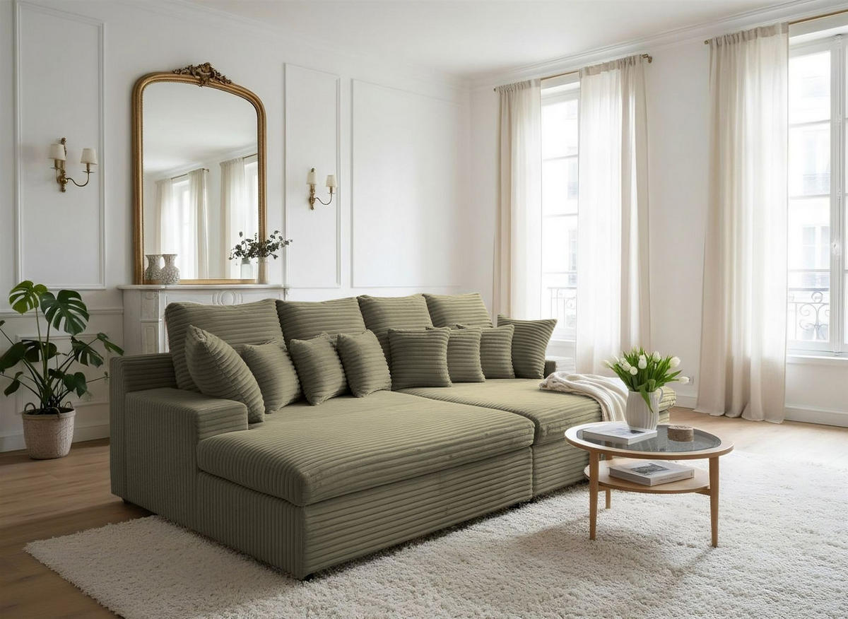 SOFA Arosa - Hellgrün, Holzwerkstoff/Textil (286/103/170cm) - Fun Möbel