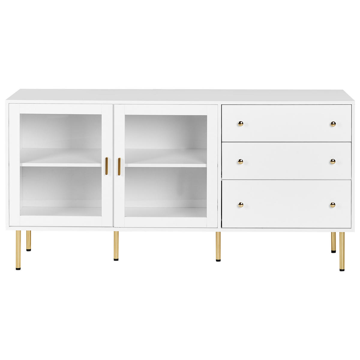 SIDEBOARD se skleněnými dveřmi 160 cm Bílý Milora - bílá, kompozitní dřevo (160/80/40cm) - Beliani