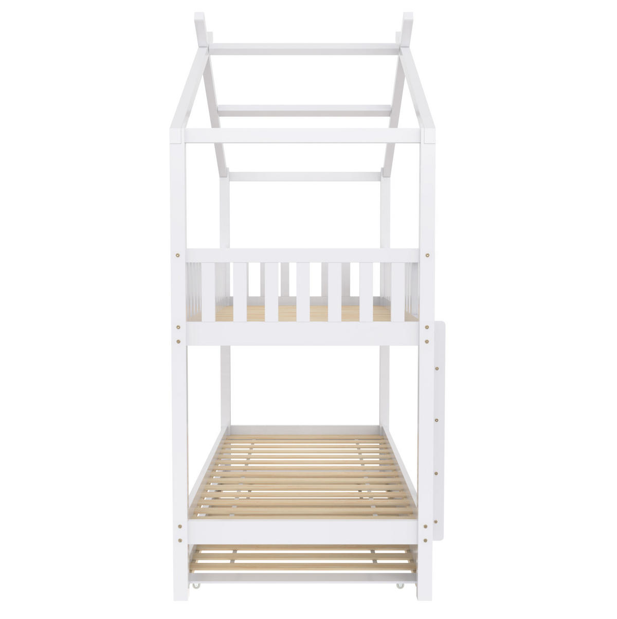 HAUSBETT 90/200 cm in Weiß – aus Kiefernholz mit Rollbett - Weiß, Holz (90/200cm) - BEAOK
