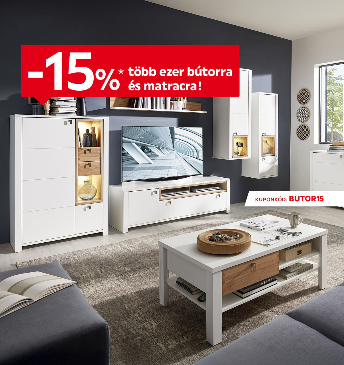 2025.08.04.- 08.10. között 15% kedvezményt adunk több ezer bútorra és matracra áruházainkban és online a BUTOR15 kuponkóddal. További információkért kattintson a „Kivételek és részletek” linkre.