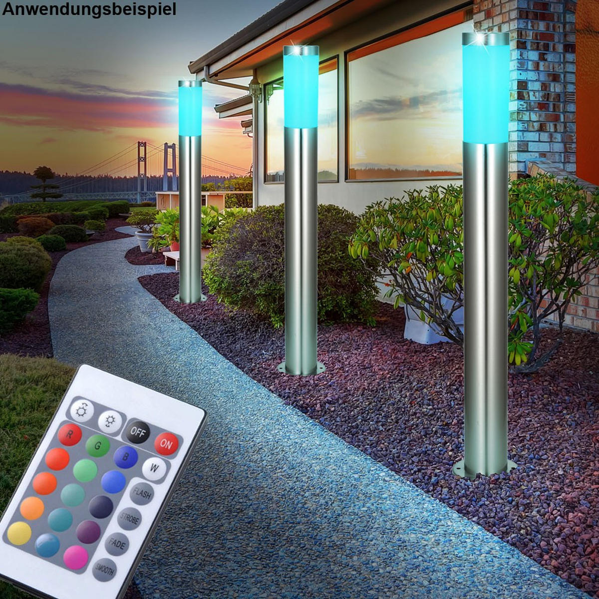 RGB LED WEGELEUCHTE Silber Metall 2er Set - Silberfarben, Kunststoff (7.6/7.6/110cm) - Globo Lighting